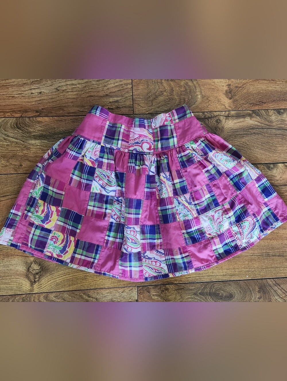 Kelly's Kids Girls' Pink Plaid Patchwork Skirt,size M(7/8)